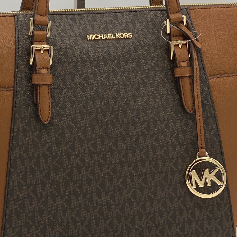 MICHAEL KORS CHARLOTTE LG TZ TOTE BROWN - Picture 15 of 15